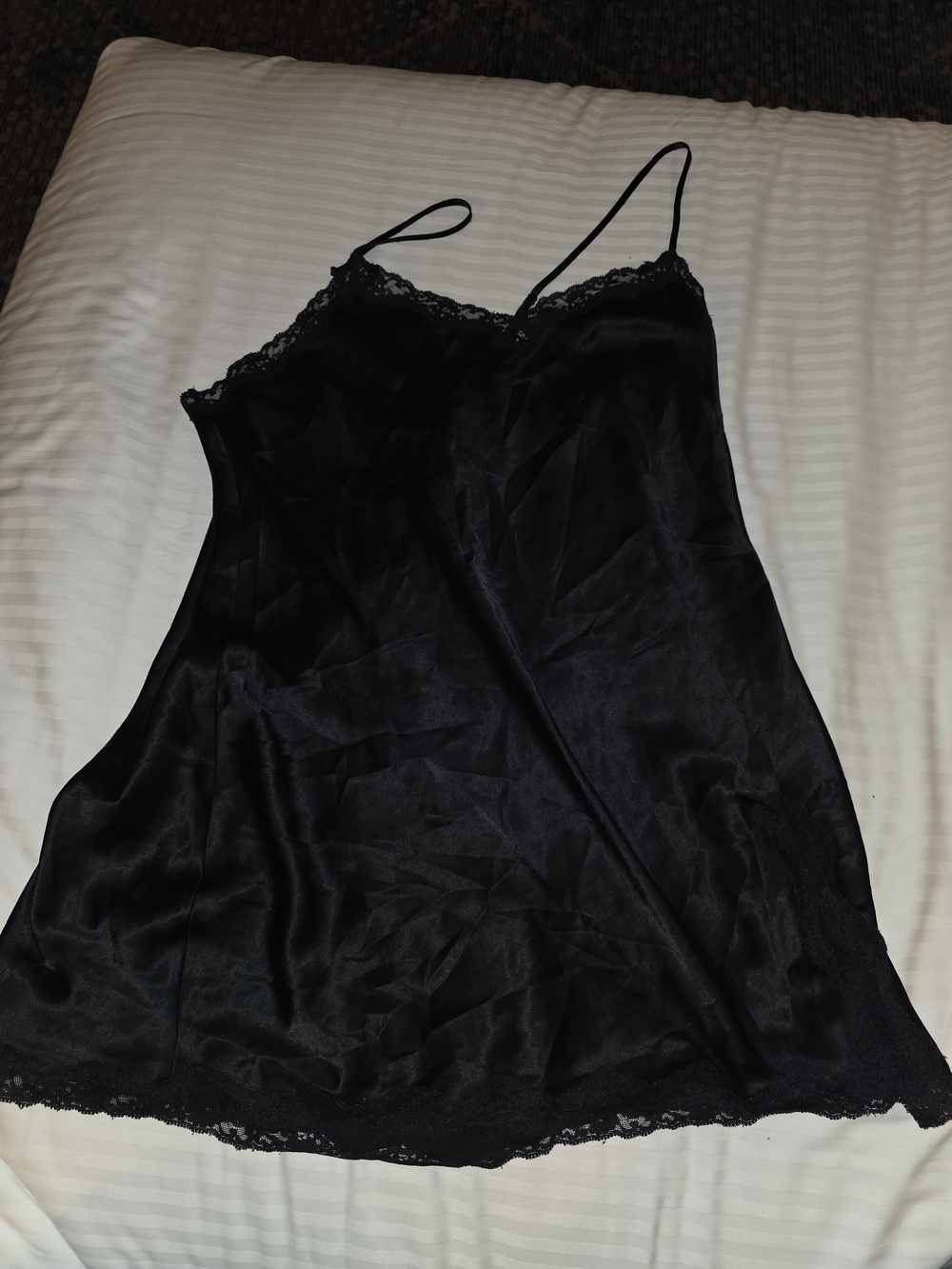 Victoria's Secret Black Satin Slip with Lace Trim